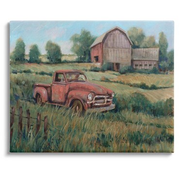 Stupell Industries Peaceful Farmland Truck Barn Scene Canvas Wall Art