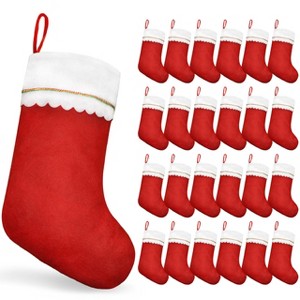 Aoibox 24 Pack 19 Inch Christmas Stockings Bulk Large Red and White Felt Stockings with Gold Trim for Fireplace Holiday Decor - 1 of 4