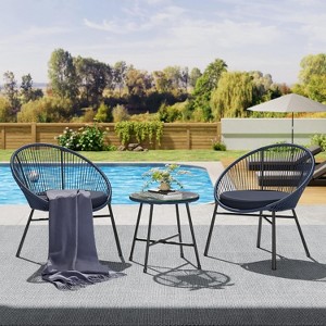 Jojoka 3 Piece Patio Bistro Set,Outdoor Chairs Set of 2 with Glass Top Table - 1 of 4