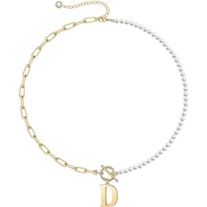 Elegant 14K Gold Plated Initial Pearl Link Chain Necklace: A Personalized and Timeless Treasure for Every Occasion. - 1 of 2