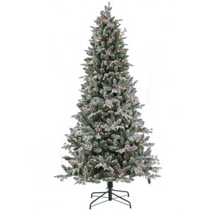 7 1/2' Feel Real® Snowy Poechmann Fir Hinged Tree with Warm White LED Lights - 1 of 4