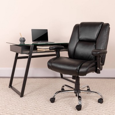 44" Leather Swivel Ergonomic Task Office Chair with Chrome Base and Adjustable Arms Black - Riverstone Furniture