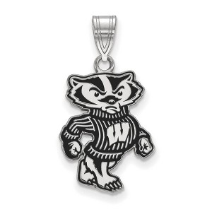 Black Bow Jewelry Sterling Silver Wisconsin Badgers NCAA Large Pendant - 1 of 3