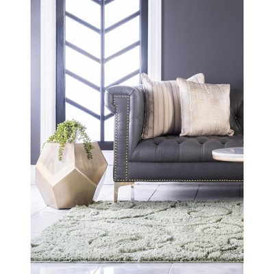 Green Floral Shag Synthetic Rectangular 4' x 6' Area Rug