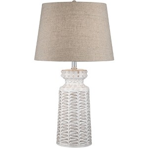 360 Lighting Helene Country Cottage Table Lamp 26" High Cream White Glaze Linen Tan Drum Shade for Bedroom Living Room Bedside Nightstand Office House - 1 of 4