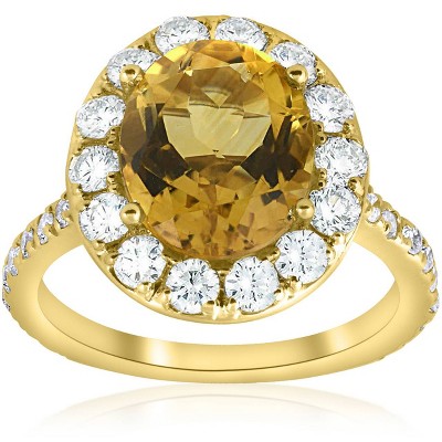 Pompeii3 4 1/2 cttw Oval Citrine Diamond Halo Vintage Ring Engagement 14k Yellow Gold