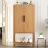 Veneer Cabinet with Adjustable Shelves, Aluminum Handles, Bottom Shelf, Durable MDF for Living Room - 2 of 4