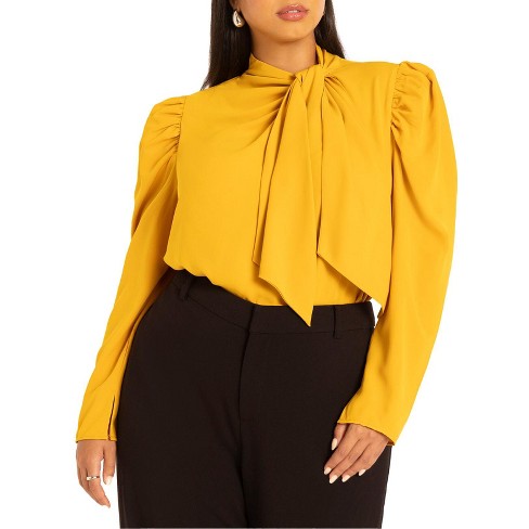 Eloquii Women's Plus Size Drape Front Blouse - 24, Yellow : Target