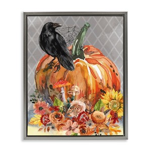 Stupell Industries Autumn Crow Pumpkin Botanicals Black Framed Floater Canvas Wall Art - 1 of 4