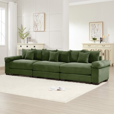 Aukfa Oversized 130" Modular Corduroy Sofa Set - Reversible Sectional Couch with Ottoman, Fabric Upholstery for Living Room