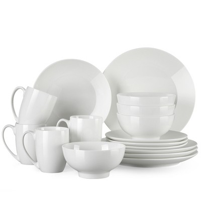 vancasso 16-Piece White Ceramic Porcelain Dinnerware Tableware Dinner Set with Dinner Plate, Dessert Plate, Bowl, Mug Set
