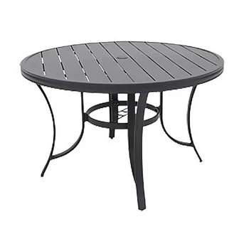 Four Seasons Courtyard Palermo Aluminum Slat Top Dining Table with Umbrella Hole and C Spring for Kitchen and Dining Room Tables, Gray