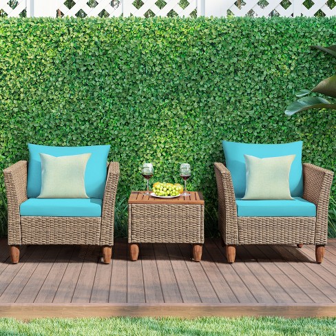 Tangkula 3 Piece Outdoor Rattan Sofa Set Wicker Conversation Furniture