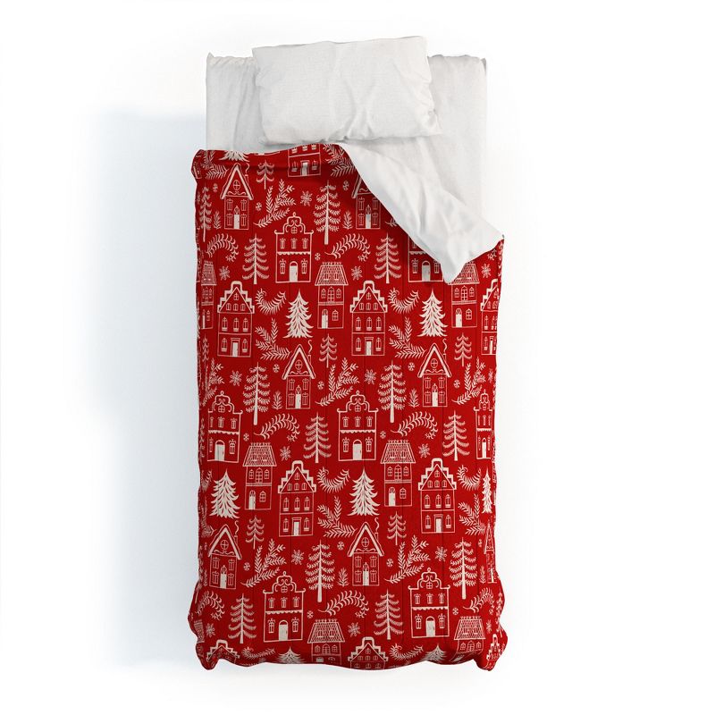 Pimlada Phuapradit Christmas village Red Comforter + Pillow Sham(s) - Deny Designs, 1 of 4