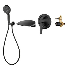 Cobbe with 7 Settings Handheld Shower Tub Spout and 59-Inch Hose Tub Shower Faucet Set Single Handle Wall Mounted Shower System Matte Black - 1 of 4