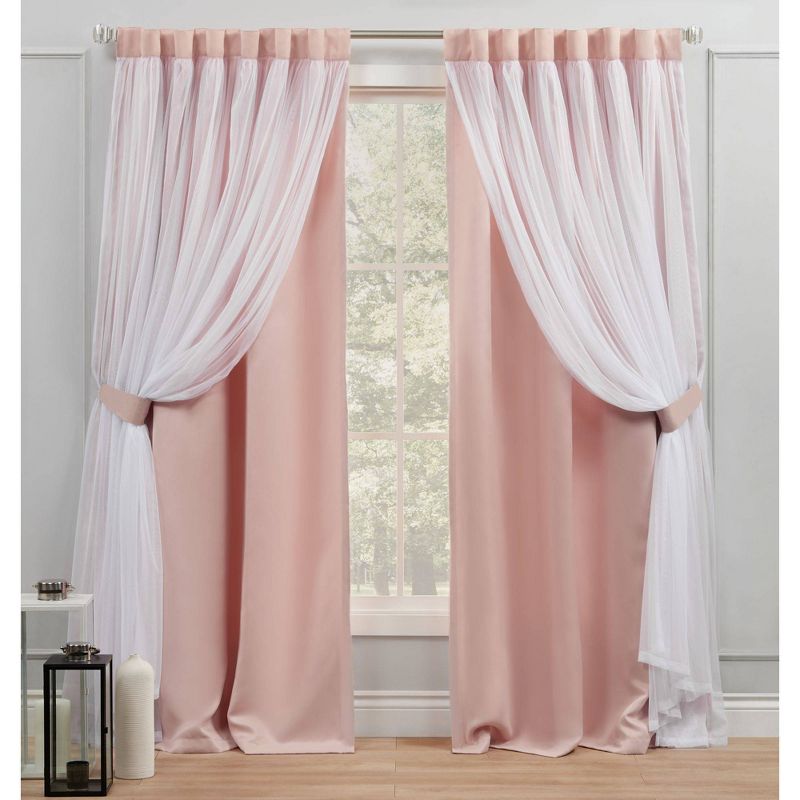 Set of 2 Catarina Layered Solid Blackout and Sheer Hidden Tab Top Curtain Panel - Exclusive Home, 1 of 9