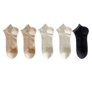 Anna-Kaci 5 Pairs Women's Ruffle Cuff Lace Knit Ankle Socks Breathable Soft Stretch Fabric with Multiple Color Options - 1 of 4