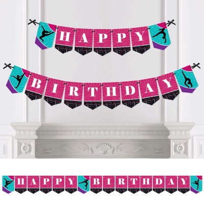 Big Dot of Happiness Tumble, Flip & Twirl - Gymnastics - Birthday Party Bunting Banner - Birthday Party Decorations - Happy Birthday