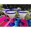 Dos Sueños Mexican Hand Blown  Modern Margarita Glasses - Blue Rim - 12oz - Set of 4 - 2 of 4