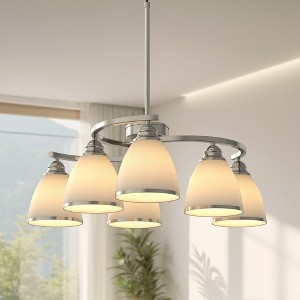 DORESshop 6-Light Modern Brushed Nickel Chandelier with Frosted White Glass Shades for Dining Room or Bedroom - 1 of 4