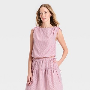 Women's Tie Detail Top - A New Day™ Red Striped L : Target