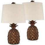 Regency Hill Paget 23 3/4" High Pineapple Small Coastal Tropical Accent Table Lamps Set of 2 Brown Living Room Bedroom Bedside Oatmeal Shade