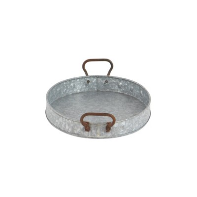 Gray Galvanized Round Metal Serving Tray Set