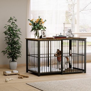 EROMMY Adjustable Dog Crate Furniture – Extendable Wooden Kennel (24.2" to 45.6") with Cushion, Heavy Duty End Table for Pets - 1 of 3