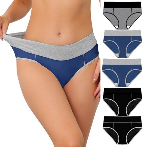 Agnes Orinda Women's 5 Packs High Rise Brief Stretchy Underwear Gray, Blue,  All Black Small
