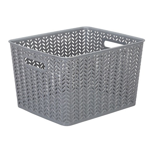 Simplify Large Herringbone Storage Bin in Grey