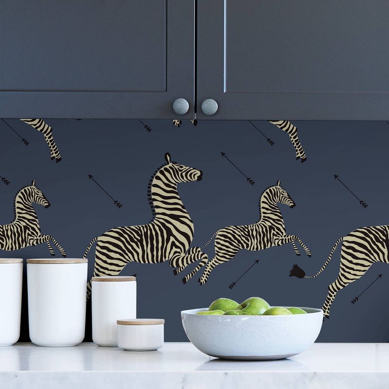 Brewster Denim Zebra Safari Scalamandre Self Adhesive Wallpaper, 5 of 9