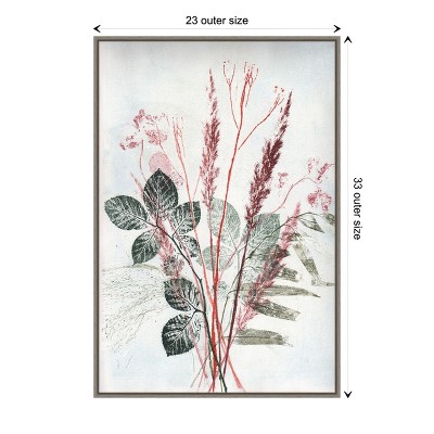 Botanic-Inspired Red and Green Canvas Framed Wall Art, 23x33