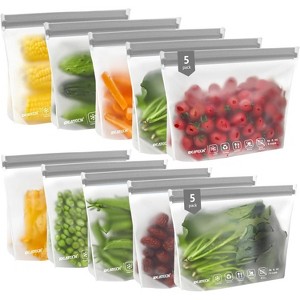 10 Pack Reusable Bags, Dishwasher Safe Leakproof Freezer Bags, BPA Free Food Storage for Lunch & Travel - 1 of 4