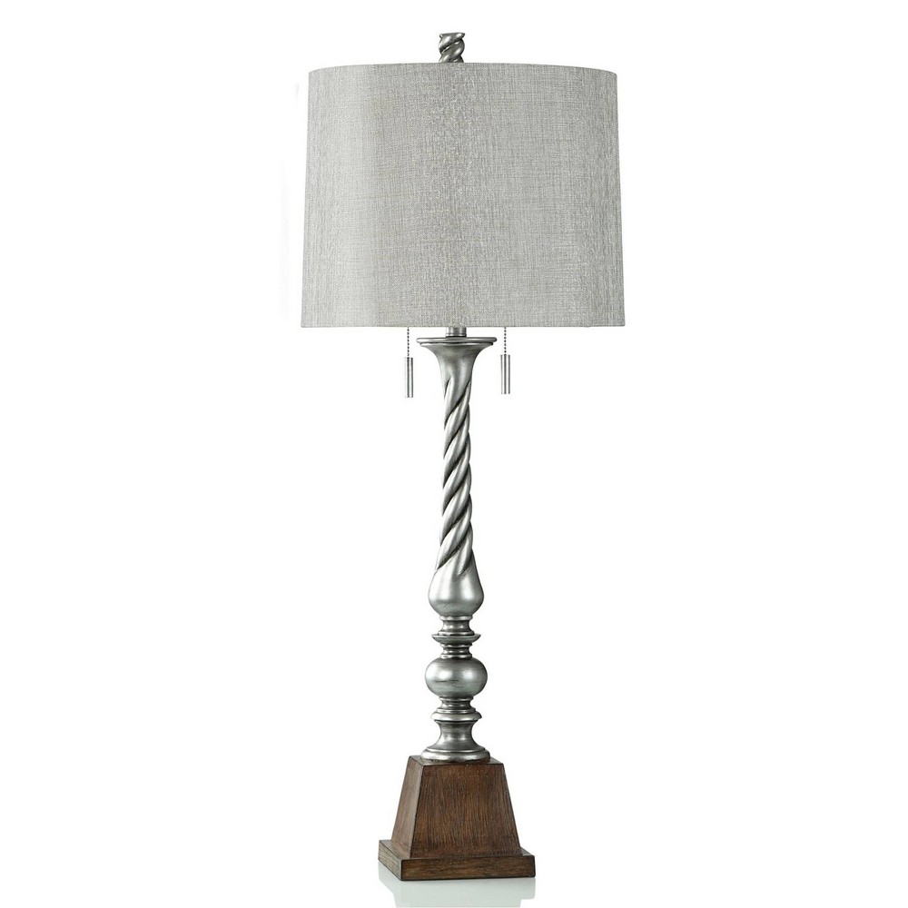 Photos - Floodlight / Street Light India Painted Silver Swirl Pedestal Table Lamp with Round Hardback Shade 