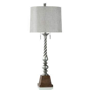 India Painted Silver Swirl with Double Pull Chain Pedestal Table Lamp Brown - StyleCraft