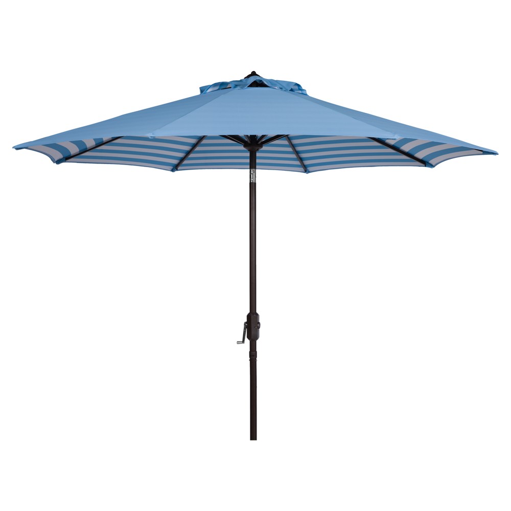 9 Athens Inside Out Striped Outdoor Auto Tilt Umbrella Blue White Safavieh