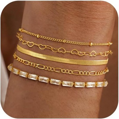 Gold Bracelets for Women, 14K Dainty Gold Plated Stackable Bracelets for Women Trendy Waterproof CZ Tennis Bracelet Set