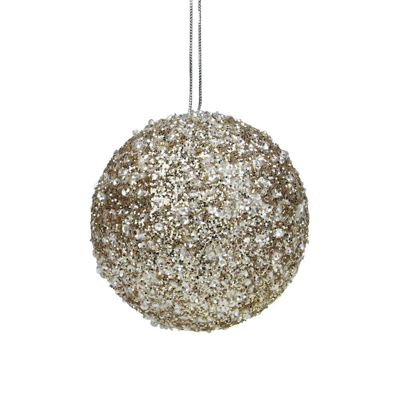 Northlight 4" Champagne Gold Sequin Glitter Christmas Ball Ornament, 1 of 4