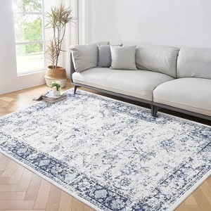 Washable Non-Slip Vintage Area Rug - Soft Pearl Velvet, Low Pile, Distressed Print, Non-Shedding - Perfect for Bedroom, Living Room - 1 of 4