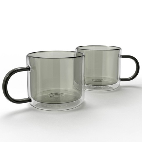 Elle Decor Double Wall Coffee Cups, Set Of 2, Cute Coffee, Tea, And Milk Glass  Mugs With Handle, Insulated Espresso Cup, 10-ounce, Gray : Target