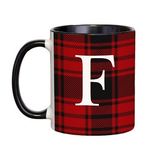 Personalization Mall Christmas Red Plaid Initial Coffee Mug - 1 of 3