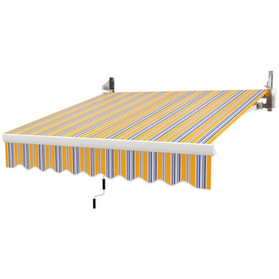Outsunny 8' Yellow and Blue Striped Retractable Patio Awning