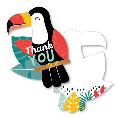 Big Dot of Happiness Calling All Toucans - Shaped Thank You Cards - Tropical Baby Shower or Birthday Party Thank You Cards with Envelopes - Set of 12
