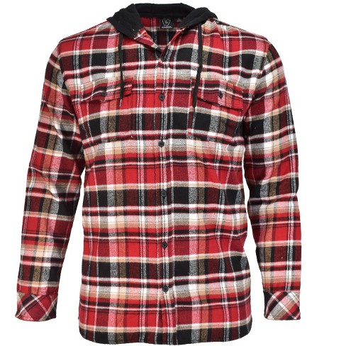 Burnside Men s Yarn Dyed Mid Weight Hooded Flannel Shirt Jacket Red And Black Target