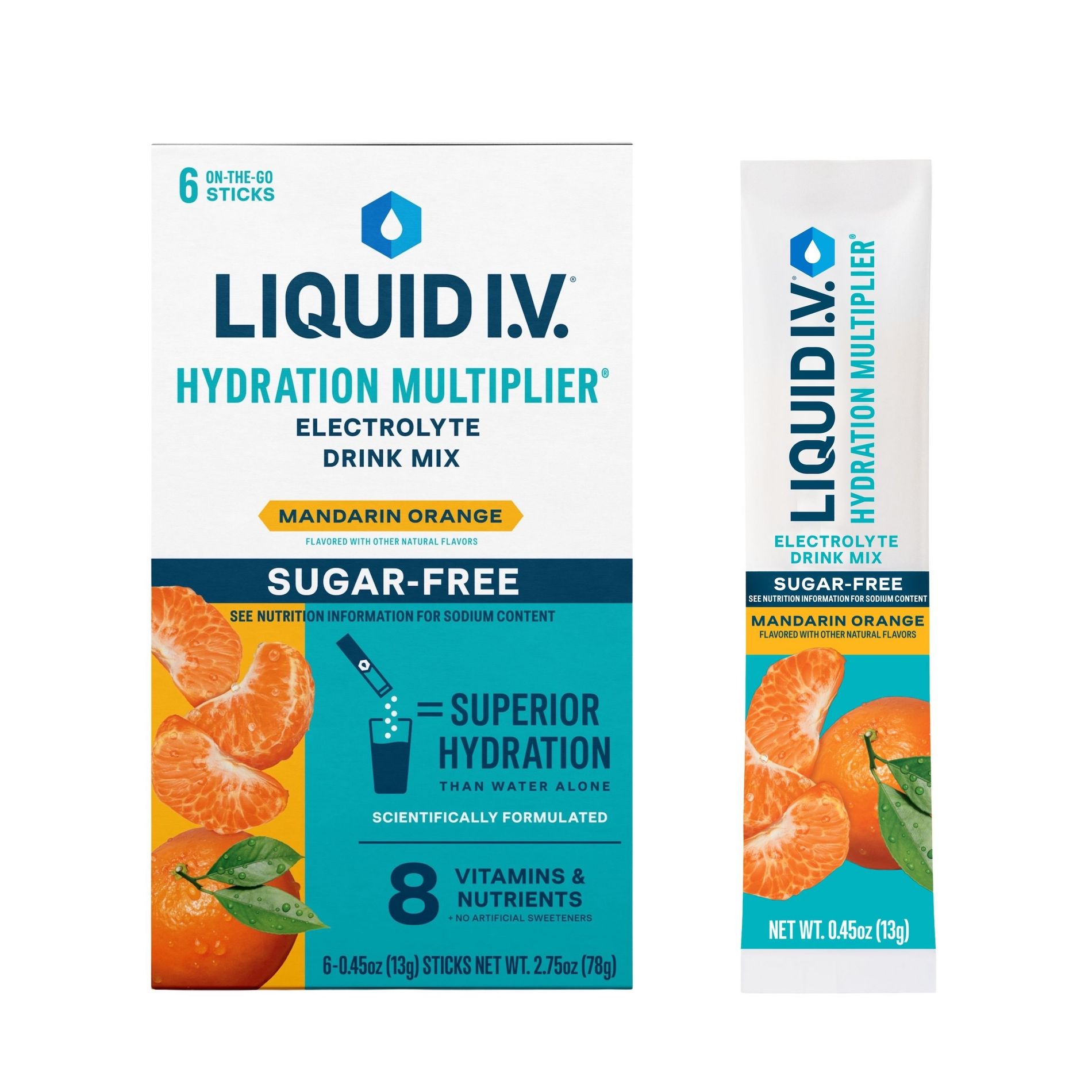 Liquid I.V. Sugar Free Hydration Multiplier Powder Electrolyte Drink Mix - Mandarin Orange - 0.45ox/6ct