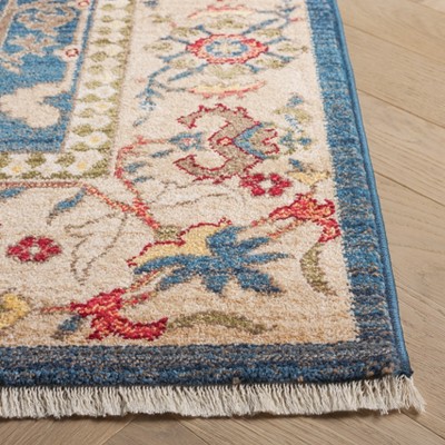 Blue and Tan Floral Synthetic Runner Rug, 2'6" x 8'