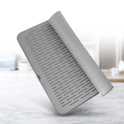 Foldable Silicone Dish Drying Mat and Trivet, 8" x 8", Gray