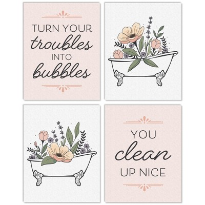 Big Dot of Happiness Turn Your Troubles Into Bubbles - Unframed Bathroom Linen Paper Wall Art - Set of 4 - Artisms - 11 x 14 inches Colorful