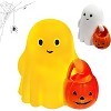 Hachikiko Cute Ghost Statue with Pumpkin Bucket,Whimsical Halloween Decor Figurine for Home & Gift - 4 of 4