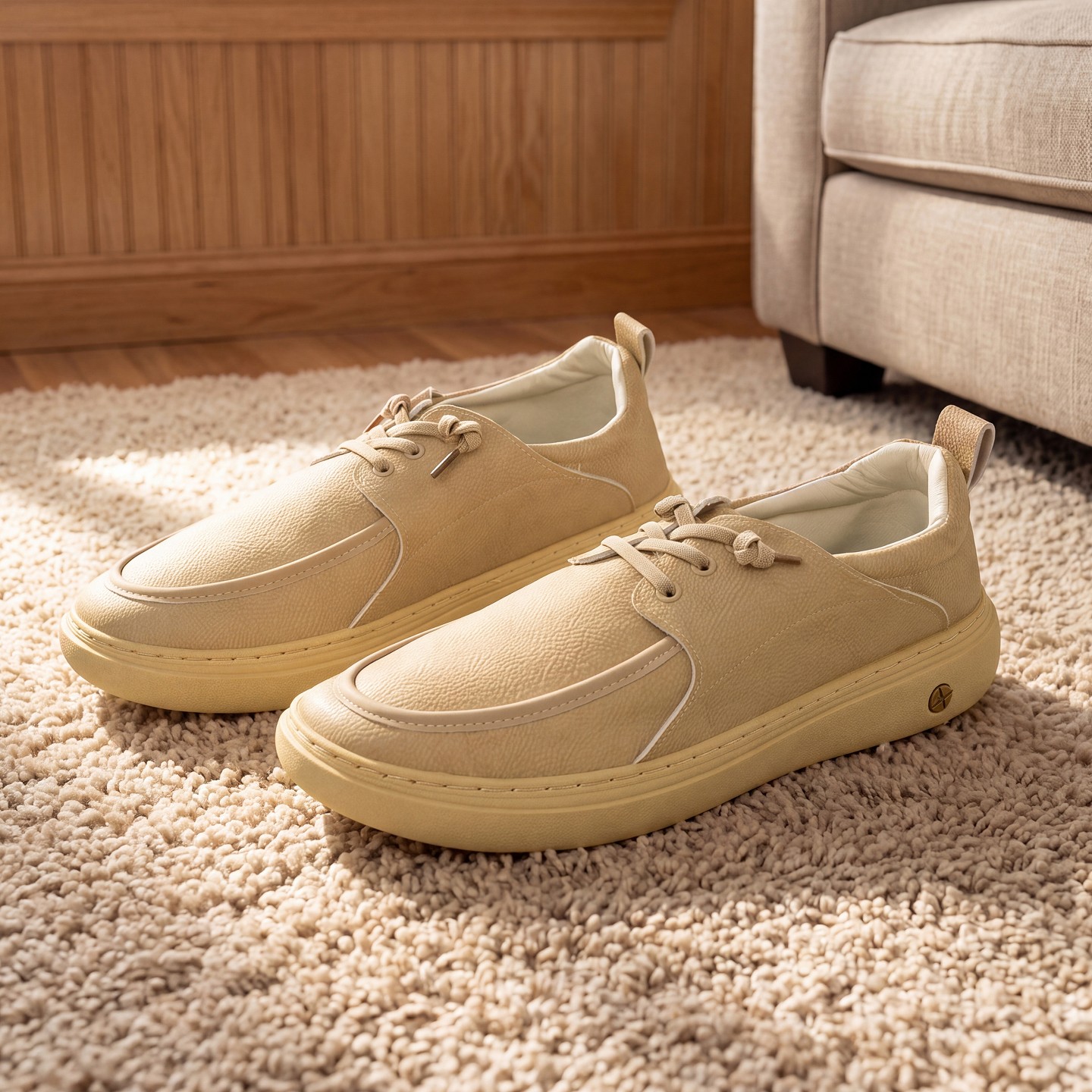 Мужские кроссовки BLISSFUL STEP Faux Leather Casual Lightweight Thick Sole Fashion Sneakers 7 Beige, цвет: Бежевый — фото 5
